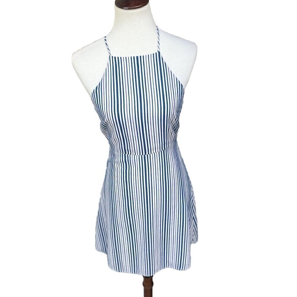 Lush Womens White Blue Striped Strappy Mini Dress Size S Preowned - Picture 7 of 12